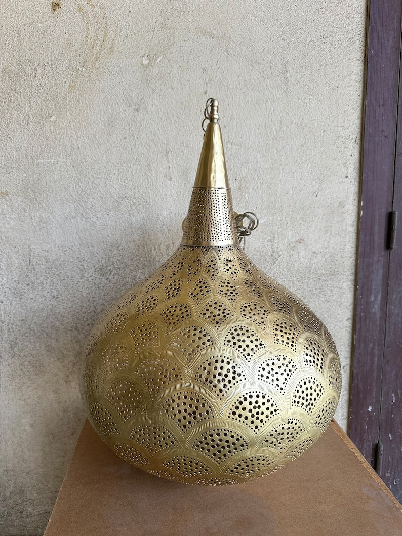 Order by Size : Moroccan Handmade Brass Ceiling Pendant Light (Yusra)