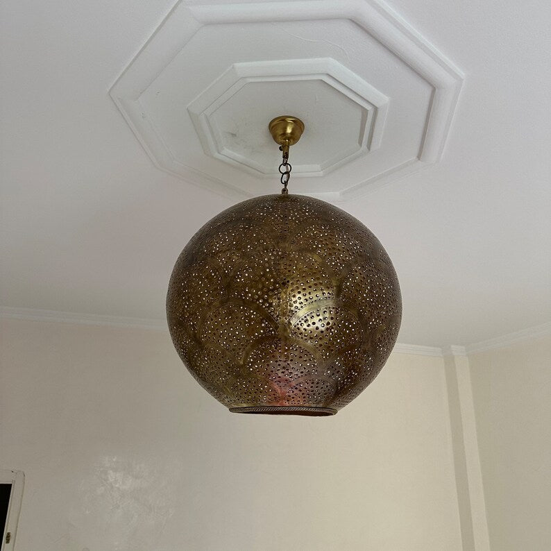 Order by Size : Moroccan Handmade Brass Ceiling Pendant Light (Gulnaz)