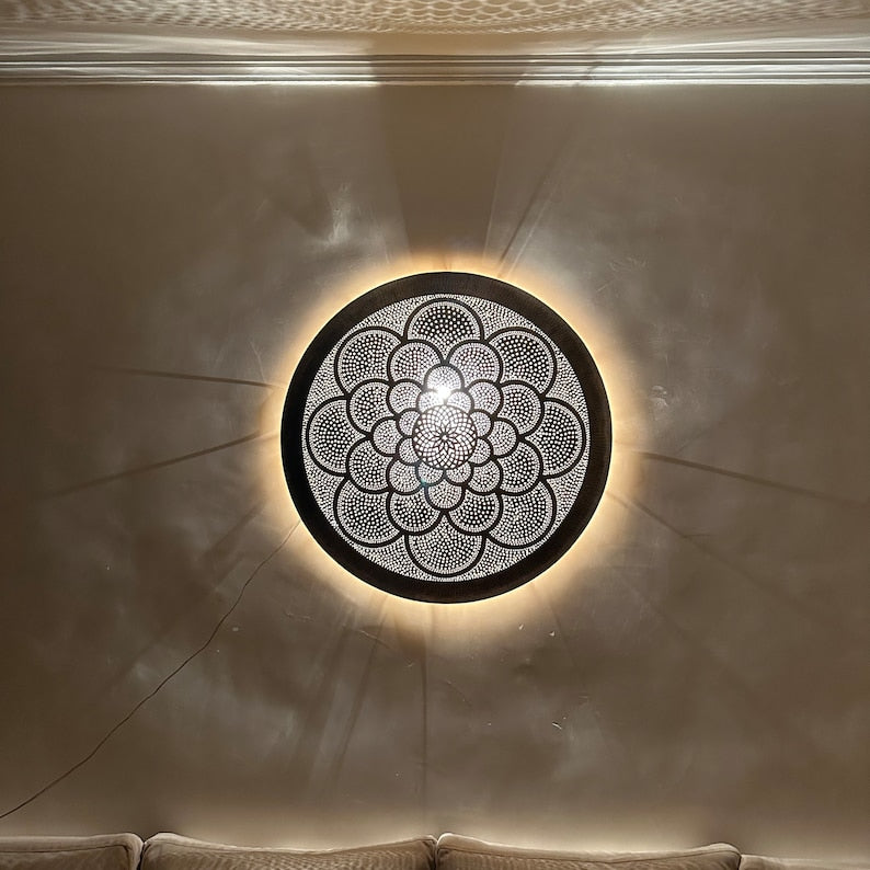 Order by Size : Moroccan handmade brass round wall light lamp ( azrou)