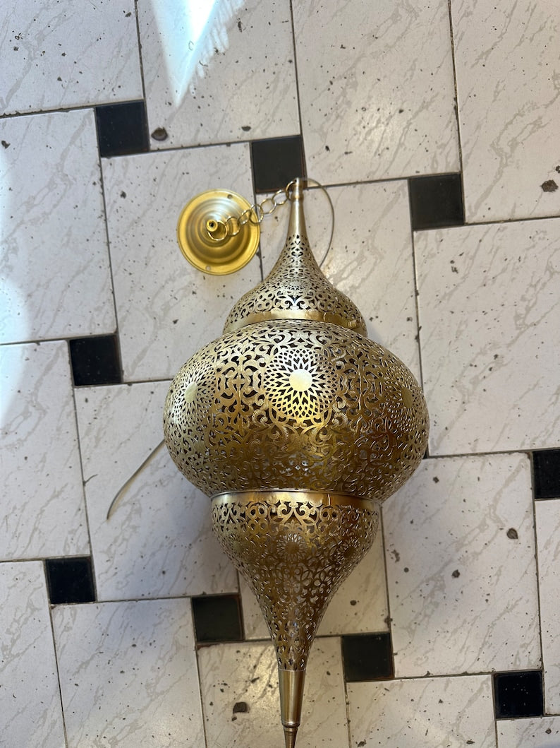 Moroccan Handmade Brass Ceiling Pendant Light (Rokaya)