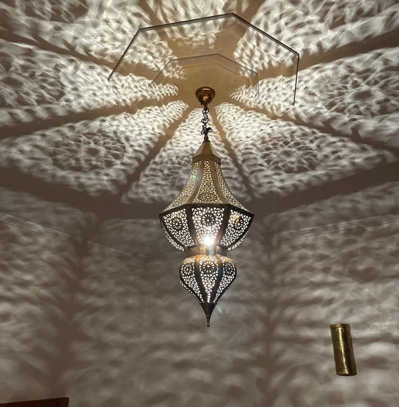 Order by Size : Moroccan Handmade Brass Ceiling Pendant Light (Izza)