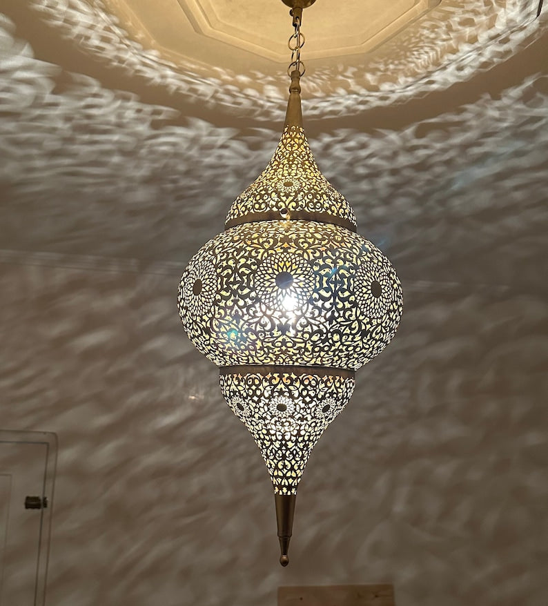 Moroccan Handmade Brass Ceiling Pendant Light (Rokaya)