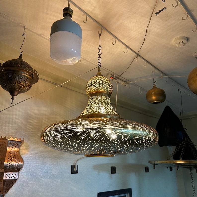 Order by Size : Moroccan Handmade Brass Ceiling Pendant Light (Rasha)