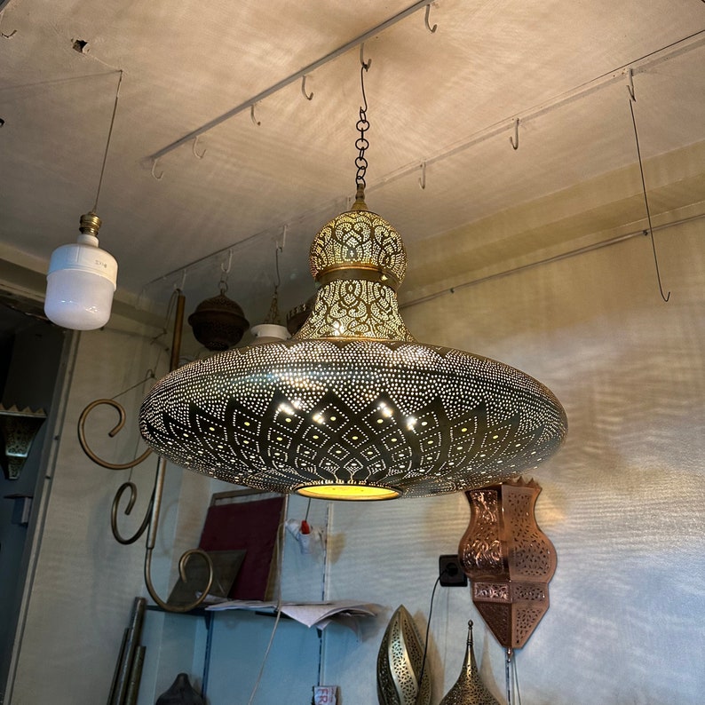 Order by Size : Moroccan Handmade Brass Ceiling Pendant Light (Rasha)