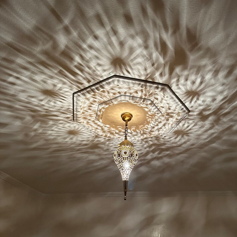 Moroccan Handmade Brass Ceiling Pendant Light (Aṣil)
