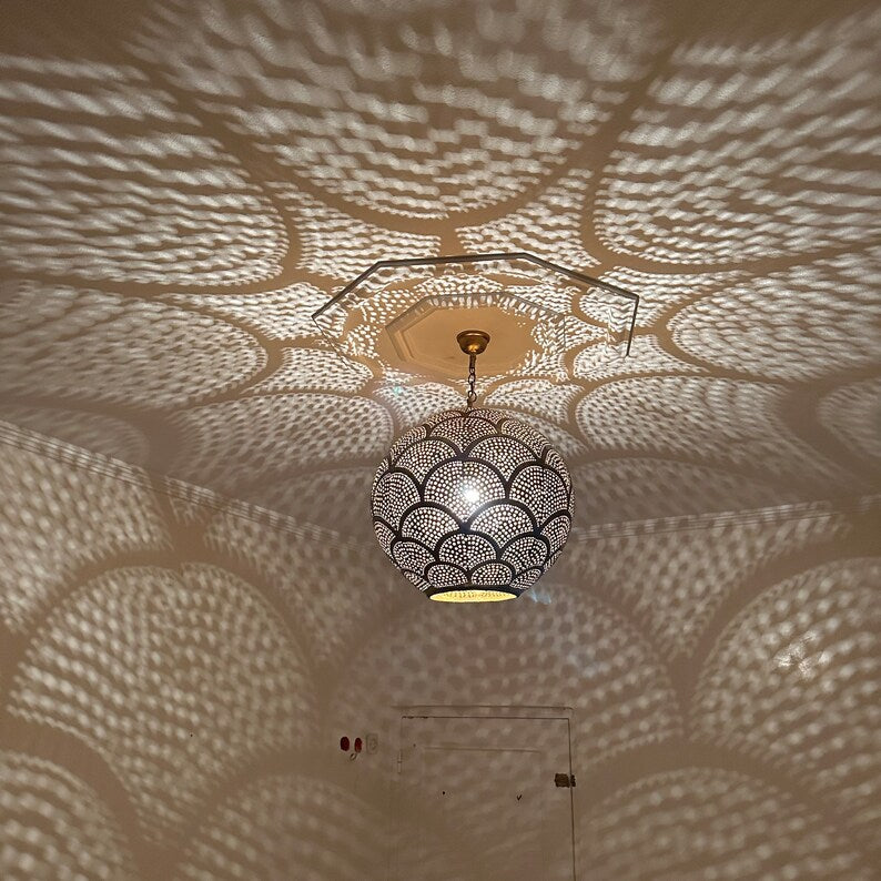 Order by Size : Moroccan Handmade Brass Ceiling Pendant Light (Gulnaz)