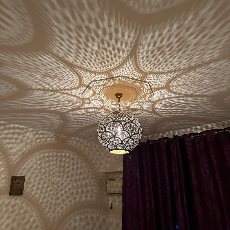 Order by Size : Moroccan Handmade Brass Ceiling Pendant Light (Gulnaz)
