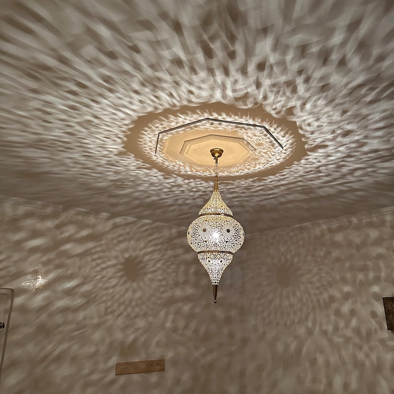 Moroccan Handmade Brass Ceiling Pendant Light (Rokaya)