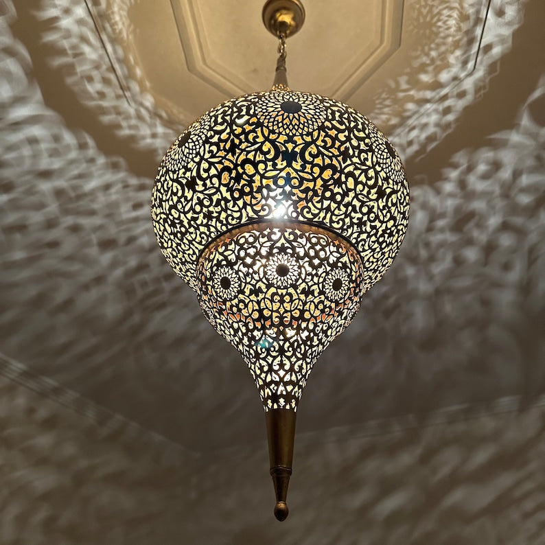 Moroccan Handmade Brass Ceiling Pendant Light (Rokaya)