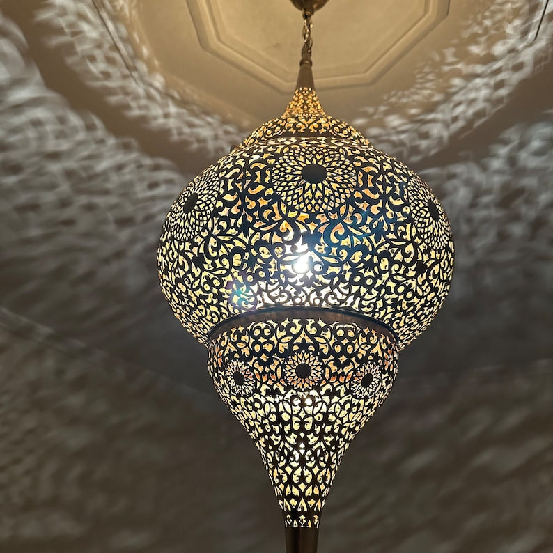 Moroccan Handmade Brass Ceiling Pendant Light (Rokaya)
