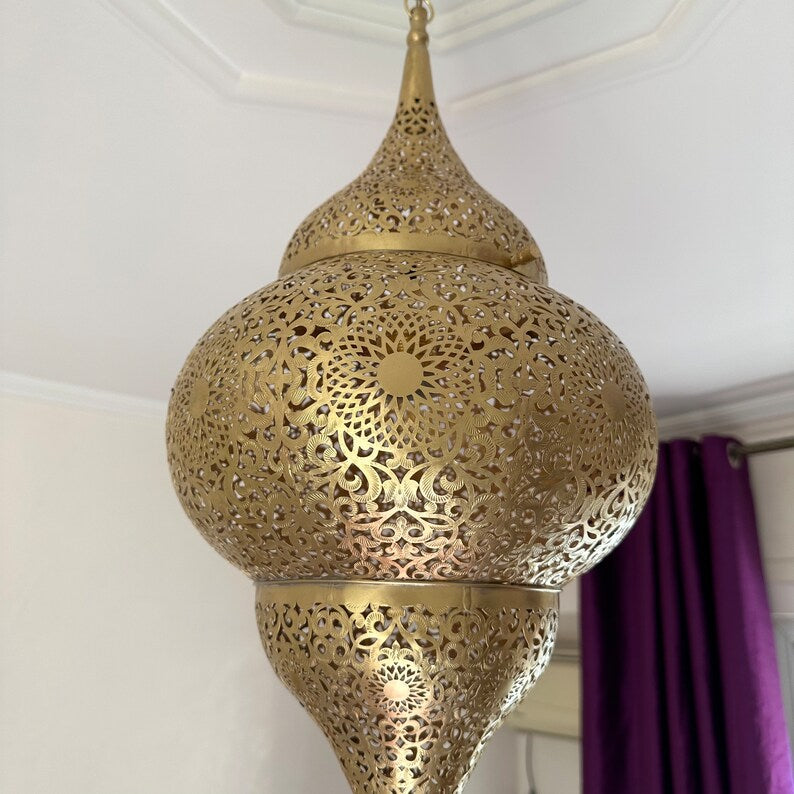 Moroccan Handmade Brass Ceiling Pendant Light (Rokaya)