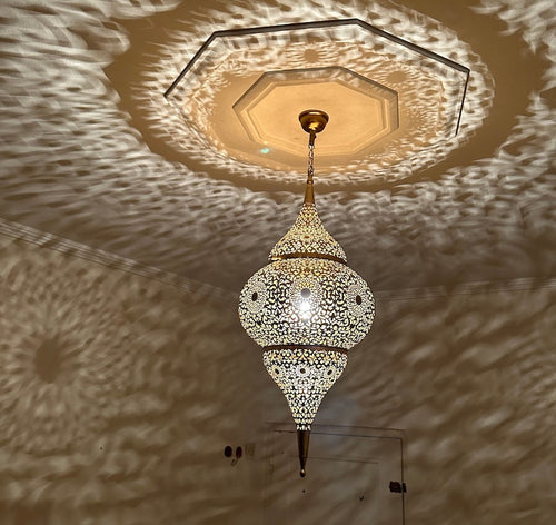 Moroccan Handmade Brass Ceiling Pendant Light (Rokaya)