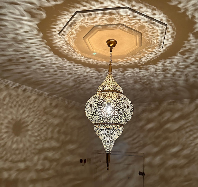 Moroccan Handmade Brass Ceiling Pendant Light (Rokaya)