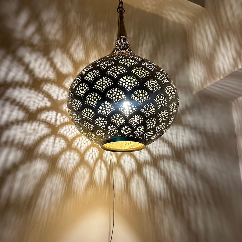 Order by Size : Moroccan Handmade Brass Ceiling Pendant Light (Yusra)