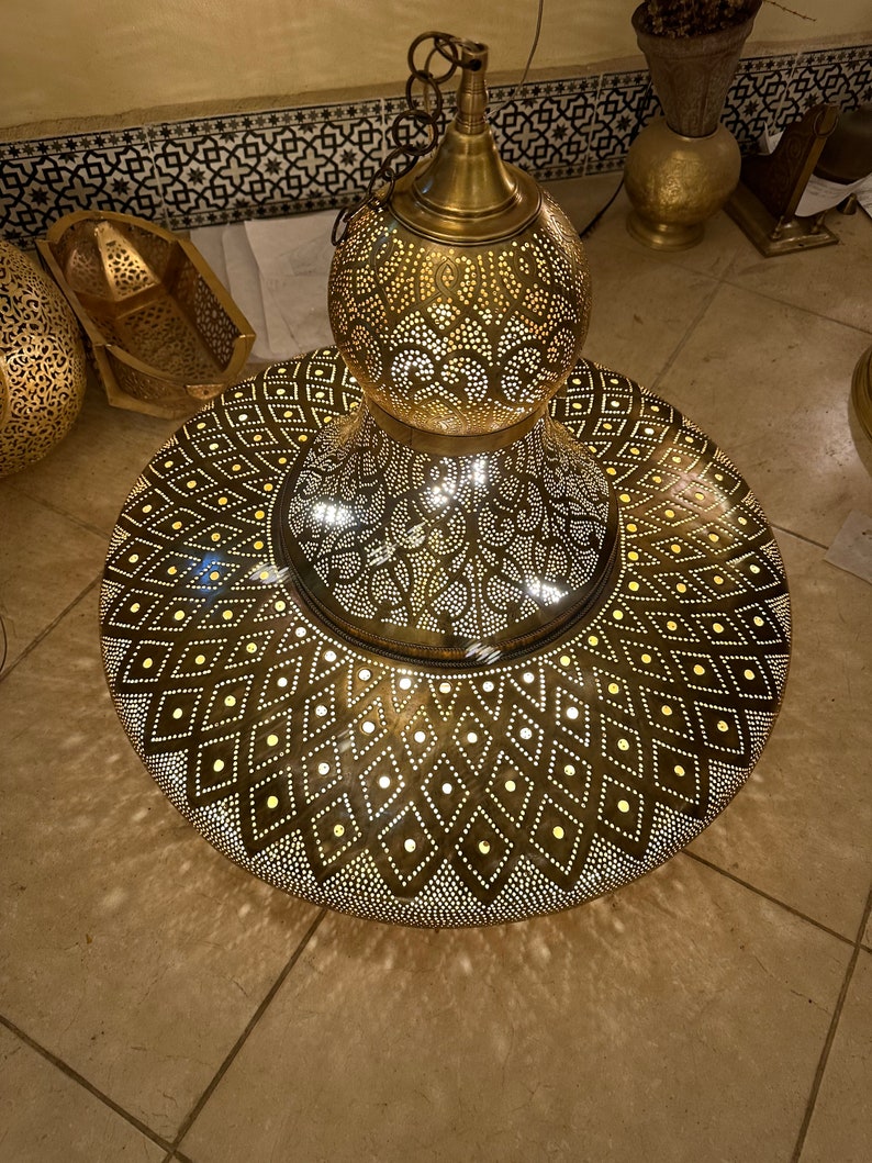 Order by Size : Moroccan Handmade Brass Ceiling Pendant Light (Rasha)