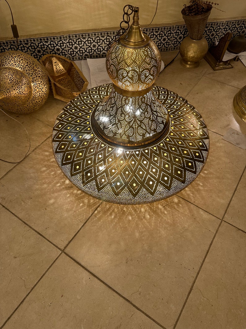 Order by Size : Moroccan Handmade Brass Ceiling Pendant Light (Rasha)