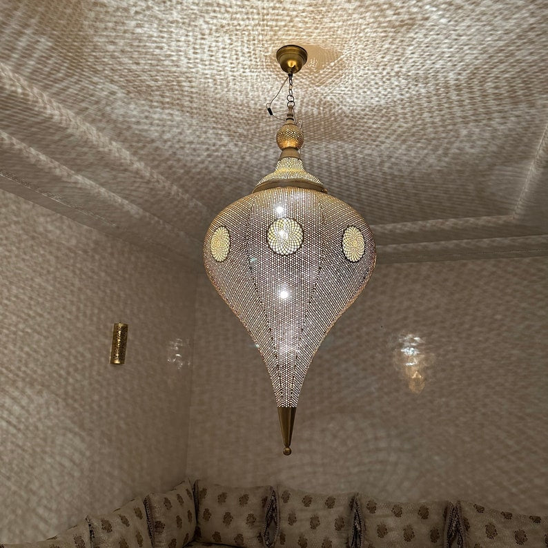 Moroccan Handmade Brass Ceiling Pendant Light (Mahveen)