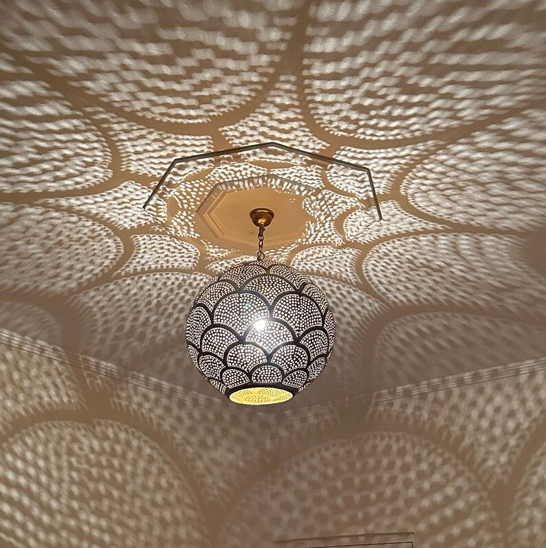 Order by Size : Moroccan Handmade Brass Ceiling Pendant Light (Gulnaz)