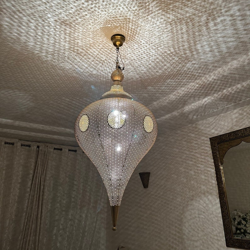 Moroccan Handmade Brass Ceiling Pendant Light (Mahveen)