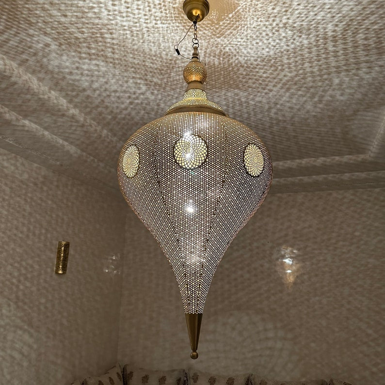 Moroccan Handmade Brass Ceiling Pendant Light (Mahveen)