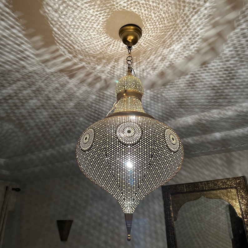 Moroccan Handmade Brass Ceiling Pendant Light (Sekina)