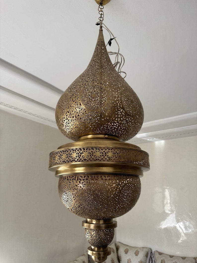 Order by Size : Moroccan Handmade Brass Ceiling Pendant Light (Laytmas)