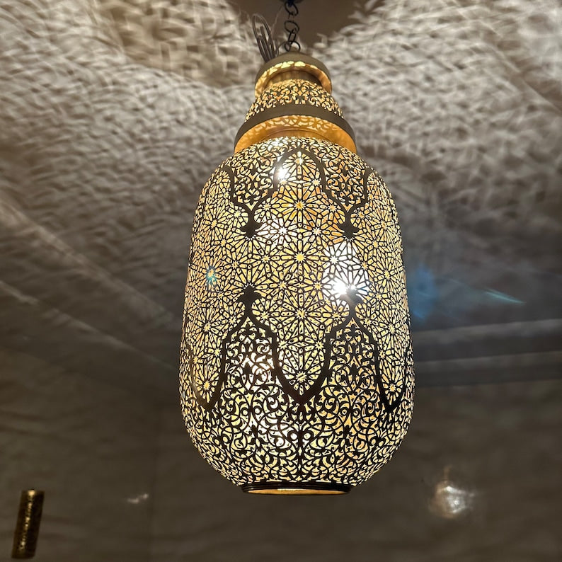 Order by Size : Moroccan Handmade Brass Ceiling Pendant Light (Inas)