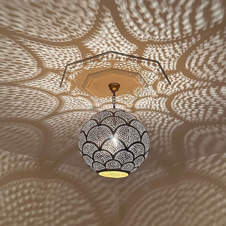 Order by Size : Moroccan Handmade Brass Ceiling Pendant Light (Gulnaz)