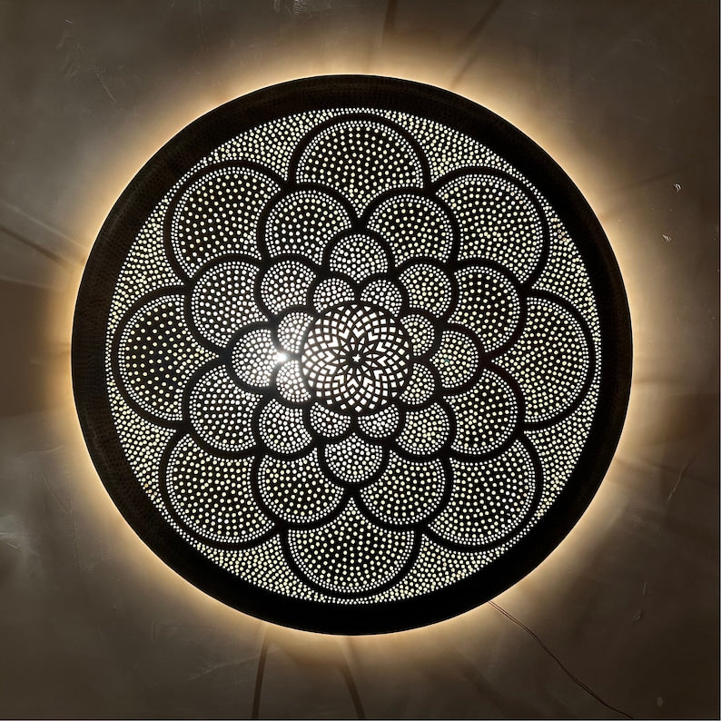 Order by Size : Moroccan handmade brass round wall light lamp ( azrou)
