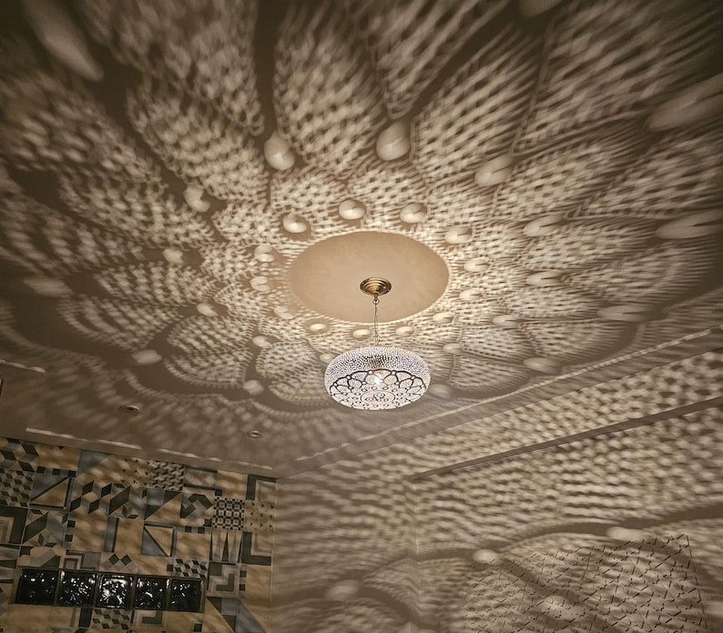 Order by Size : Moroccan Handmade Brass Ceiling Pendant Light (Rawdah)