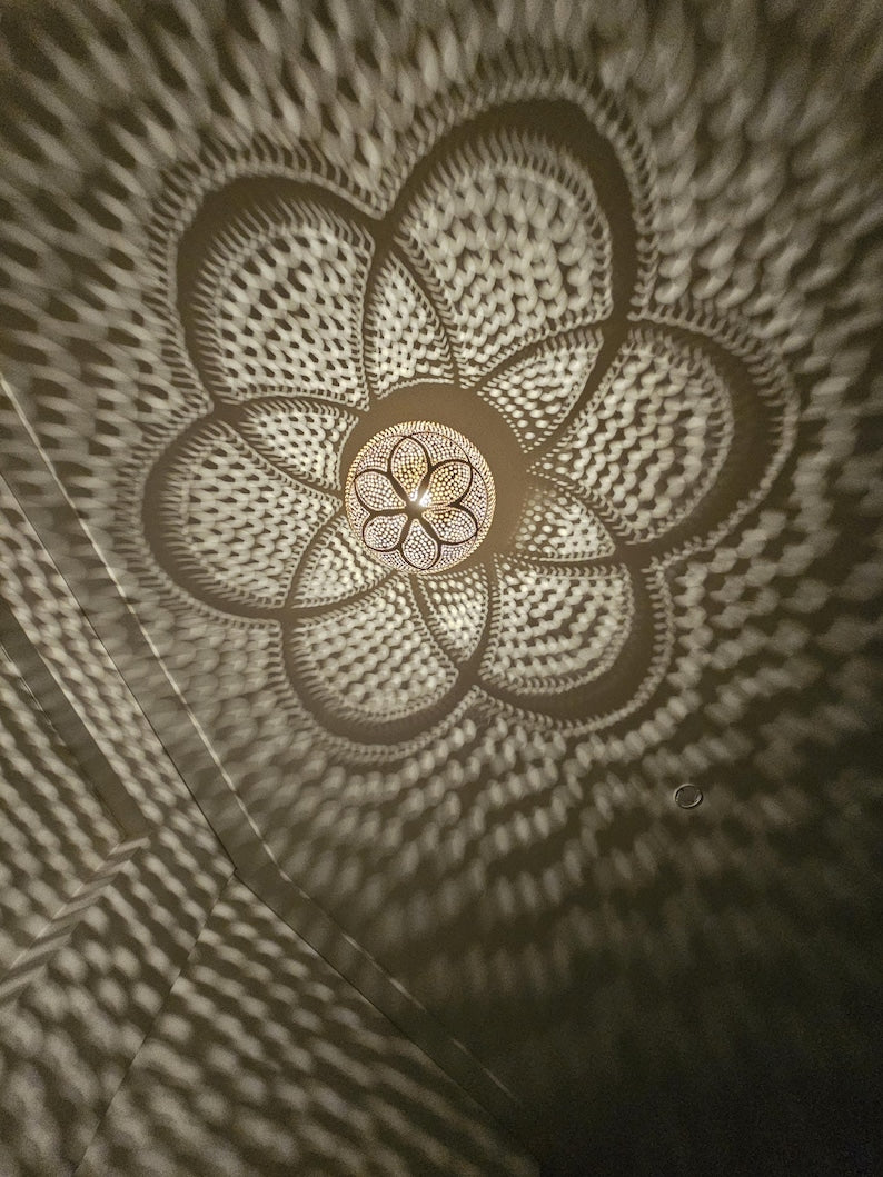 Order by Size : Moroccan Handmade Brass Ceiling Pendant Light (Thanaa)
