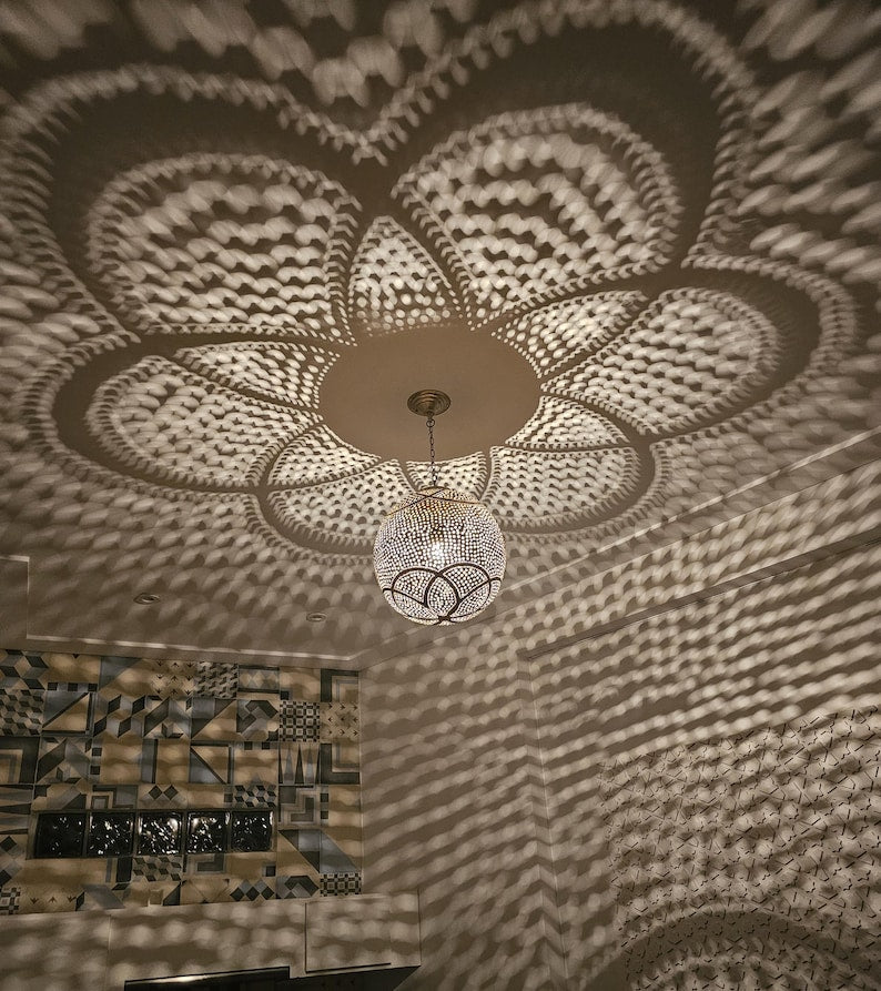 Order by Size : Moroccan Handmade Brass Ceiling Pendant Light (Thanaa)