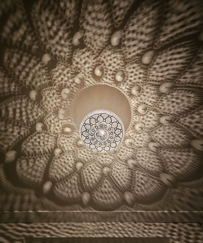 Order by Size : Moroccan Handmade Brass Ceiling Pendant Light (Rawdah)