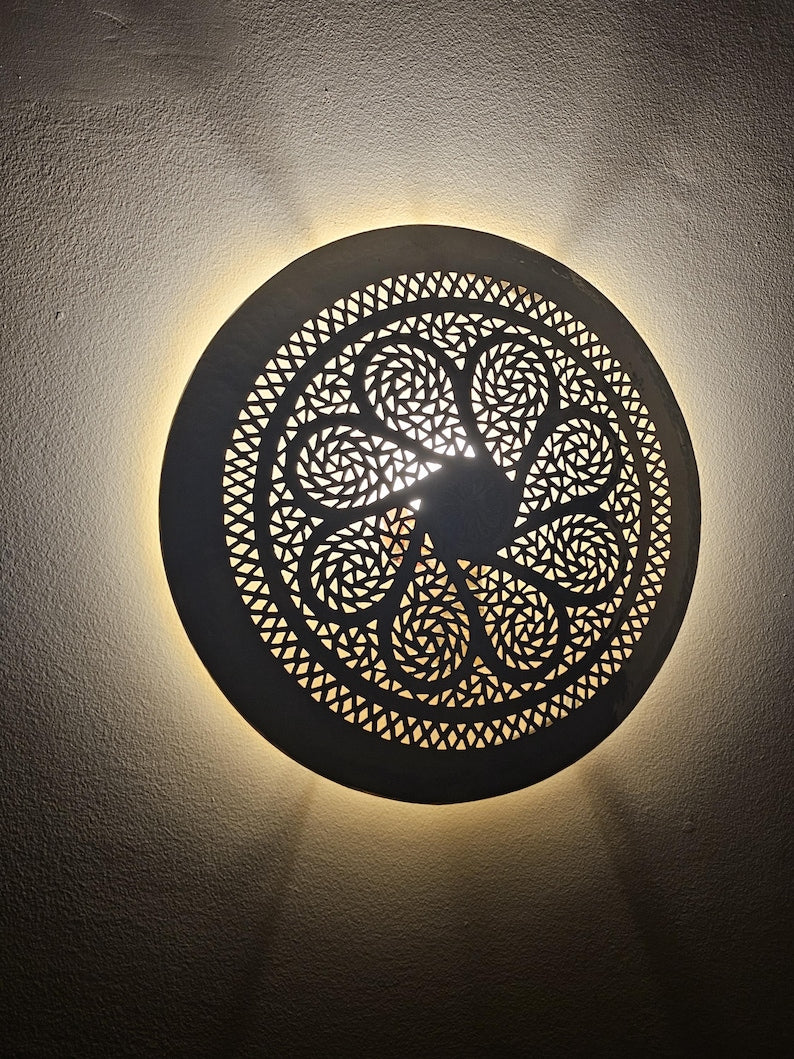 Order by Size : Moroccan handmade brass round wall light lamp (chefchaouen)