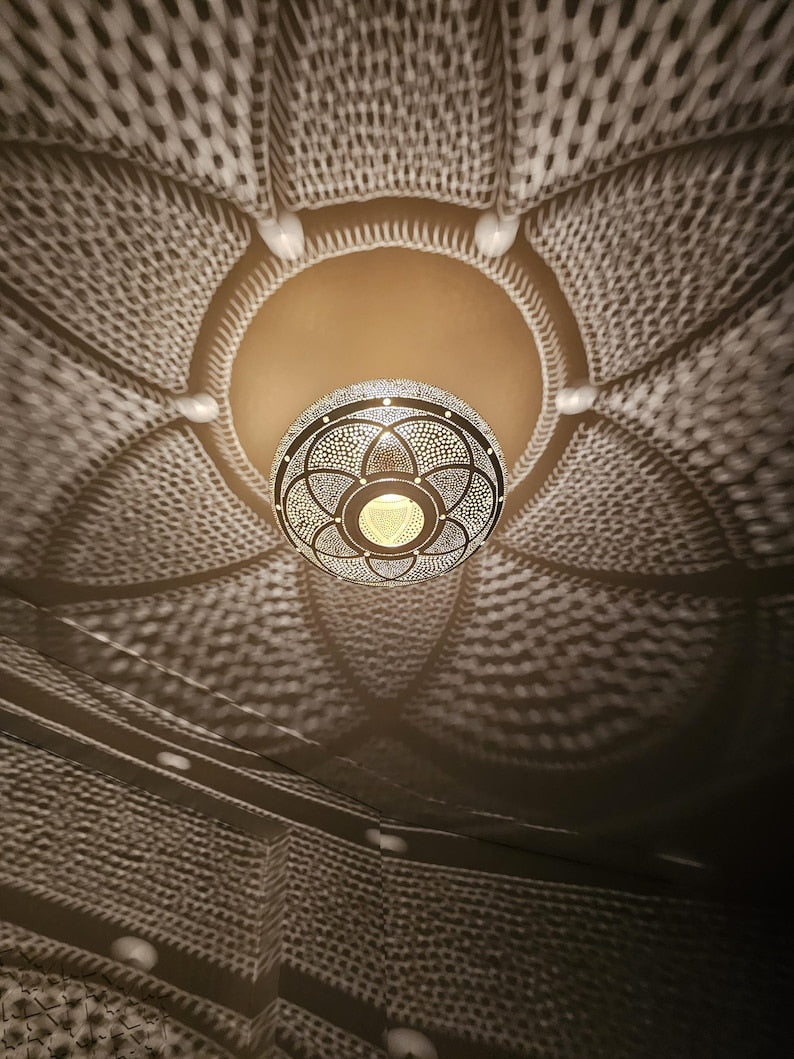Order by Size : Moroccan Handmade Brass Ceiling Pendant Light (Hooriya)
