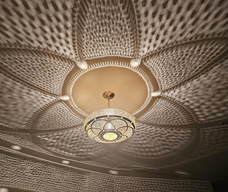 Order by Size : Moroccan Handmade Brass Ceiling Pendant Light (Hooriya)
