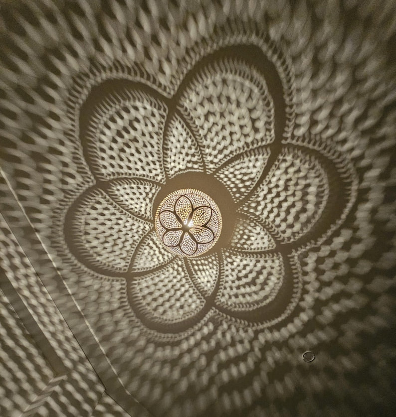 Order by Size : Moroccan Handmade Brass Ceiling Pendant Light (Thanaa)