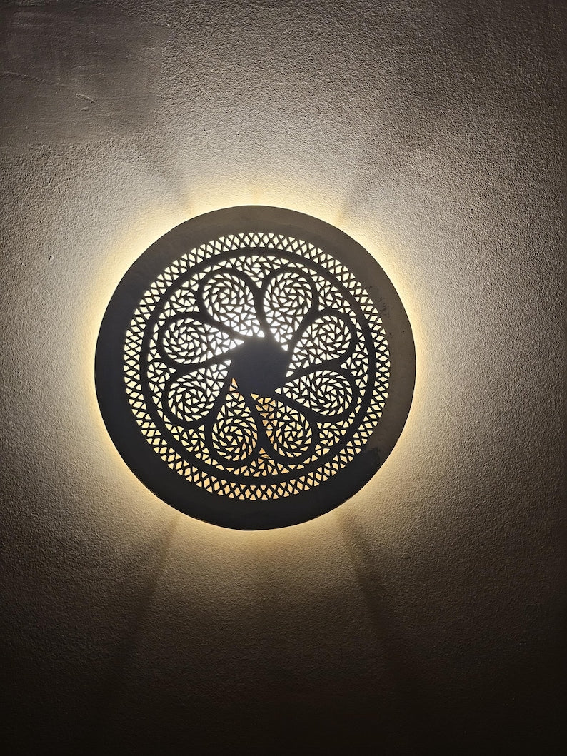 Order by Size : Moroccan handmade brass round wall light lamp (chefchaouen)