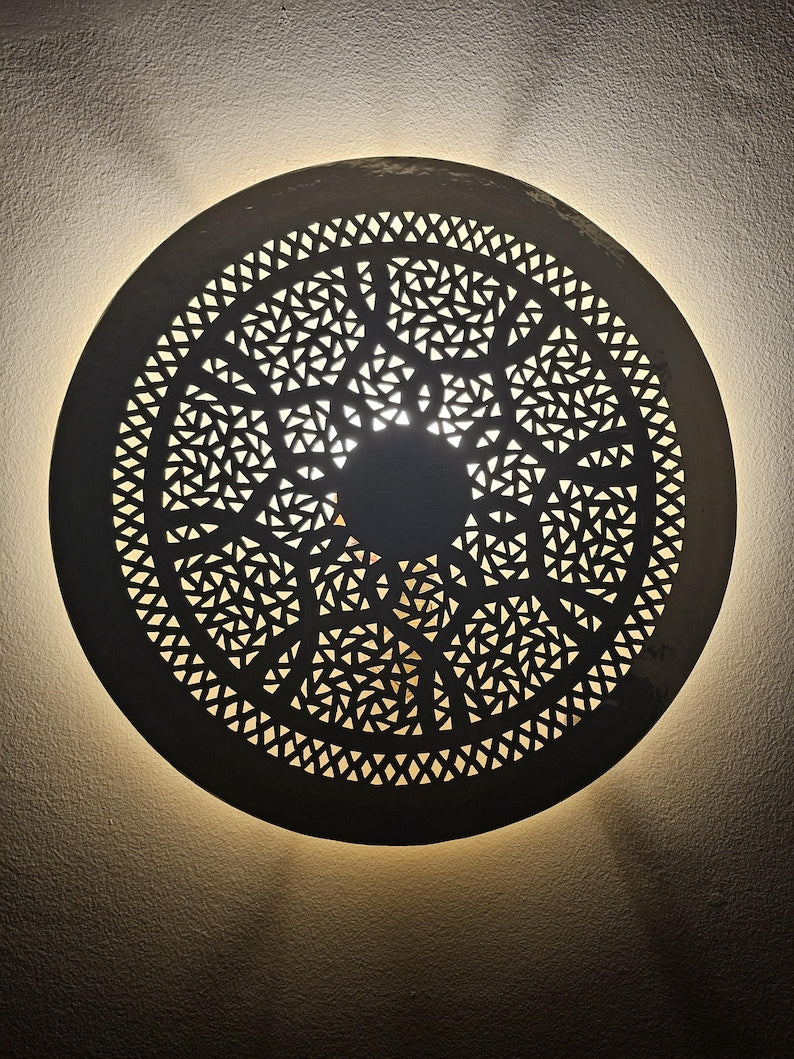 Order by Size : Moroccan handmade brass round wall light lamp (laayoun)