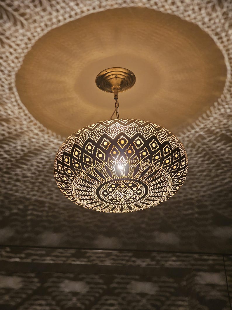Order by Size : Moroccan Handmade Brass Ceiling Pendant Light (Salsabeel)