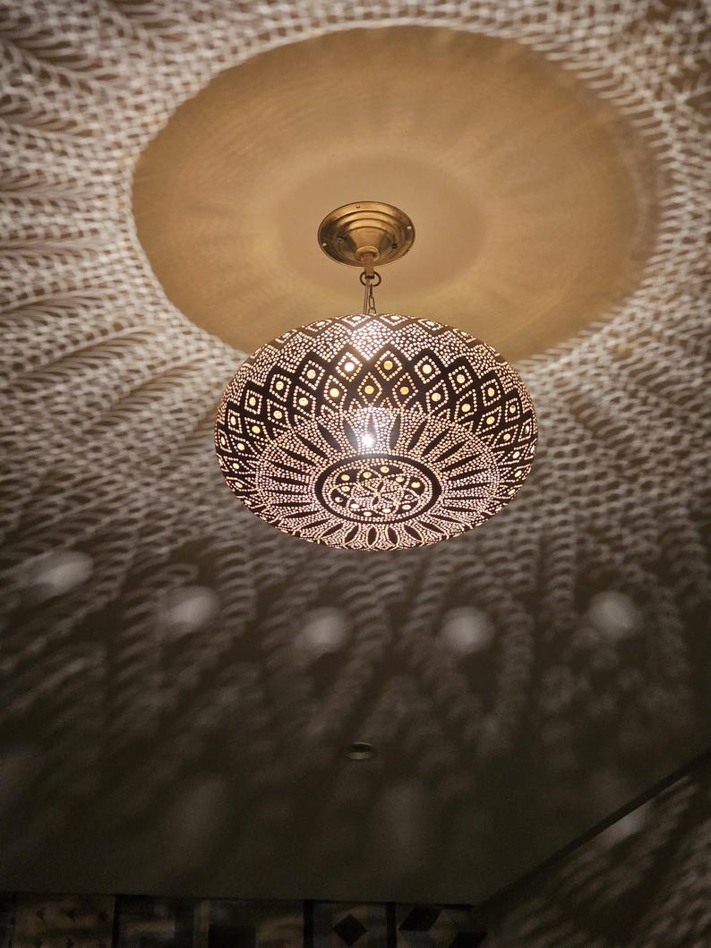 Order by Size : Moroccan Handmade Brass Ceiling Pendant Light (Salsabeel)