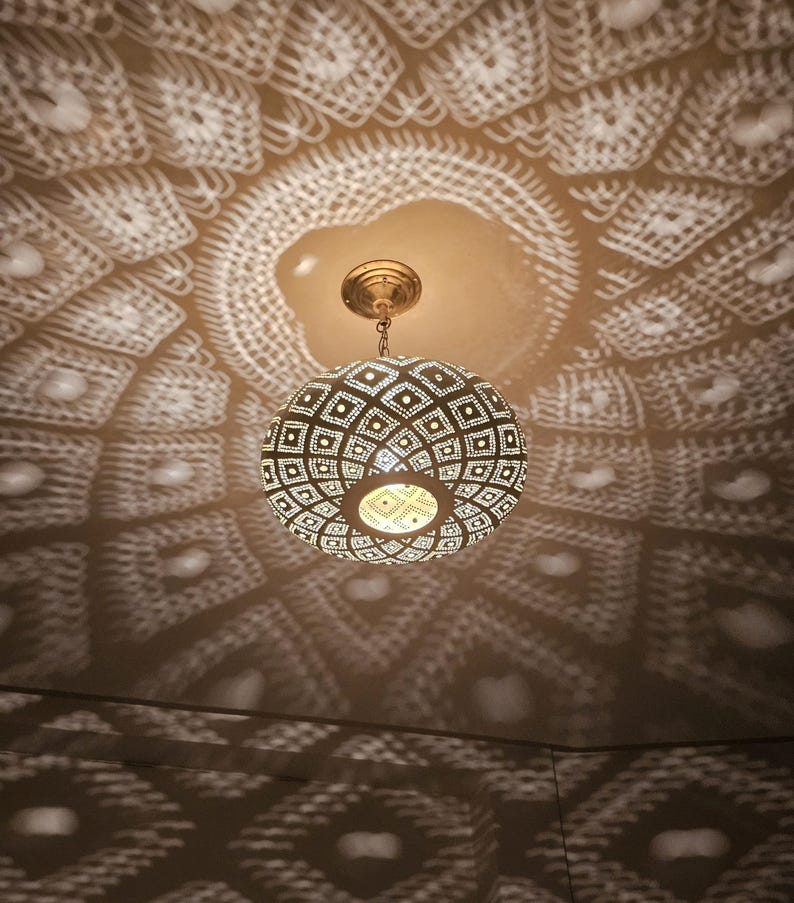 Order by Size : Moroccan Handmade Brass Ceiling Pendant Light (Safiya)