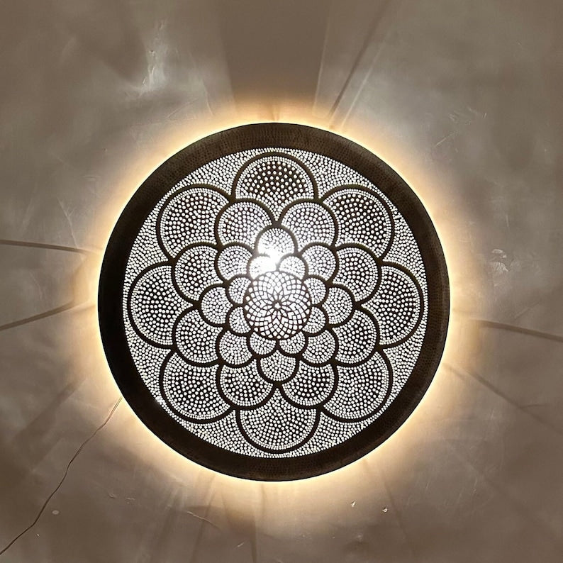 Order by Size : Moroccan handmade brass round wall light lamp ( azrou)
