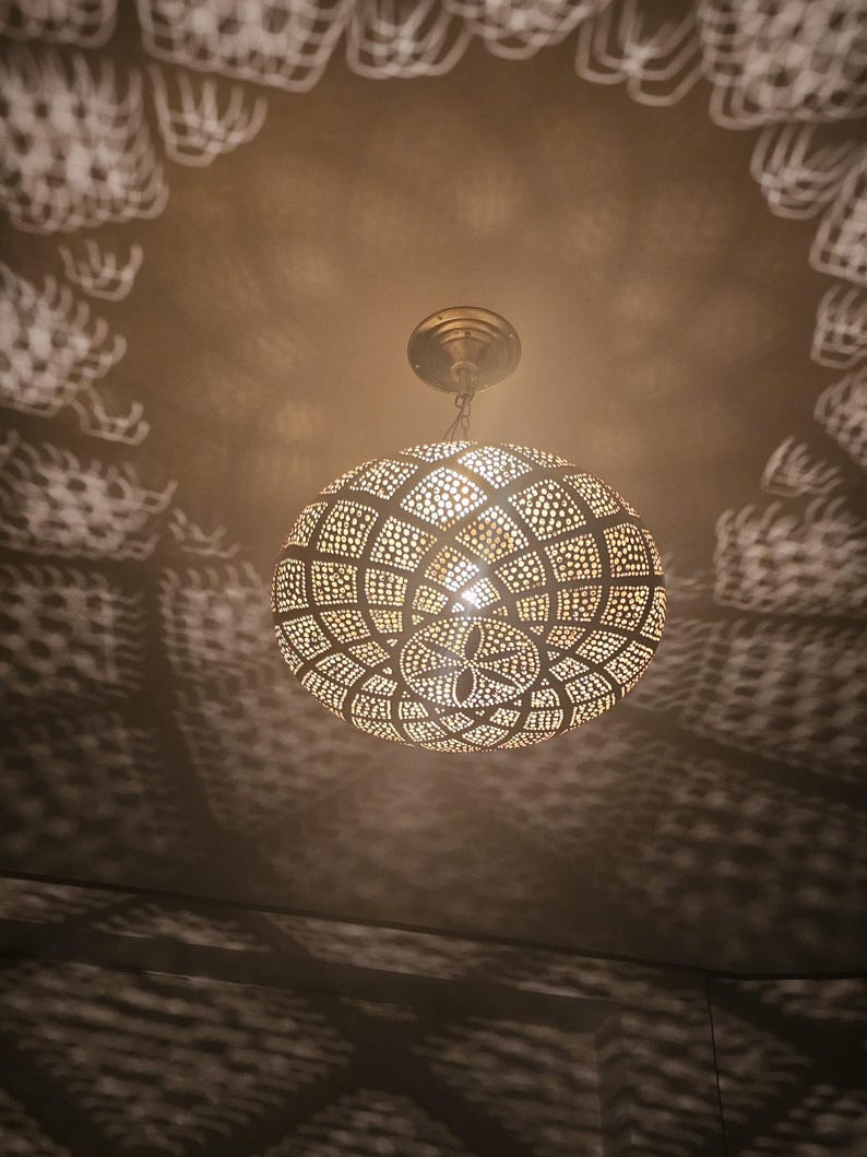 Order by Size : Moroccan Handmade Brass Ceiling Pendant Light (Lubna)