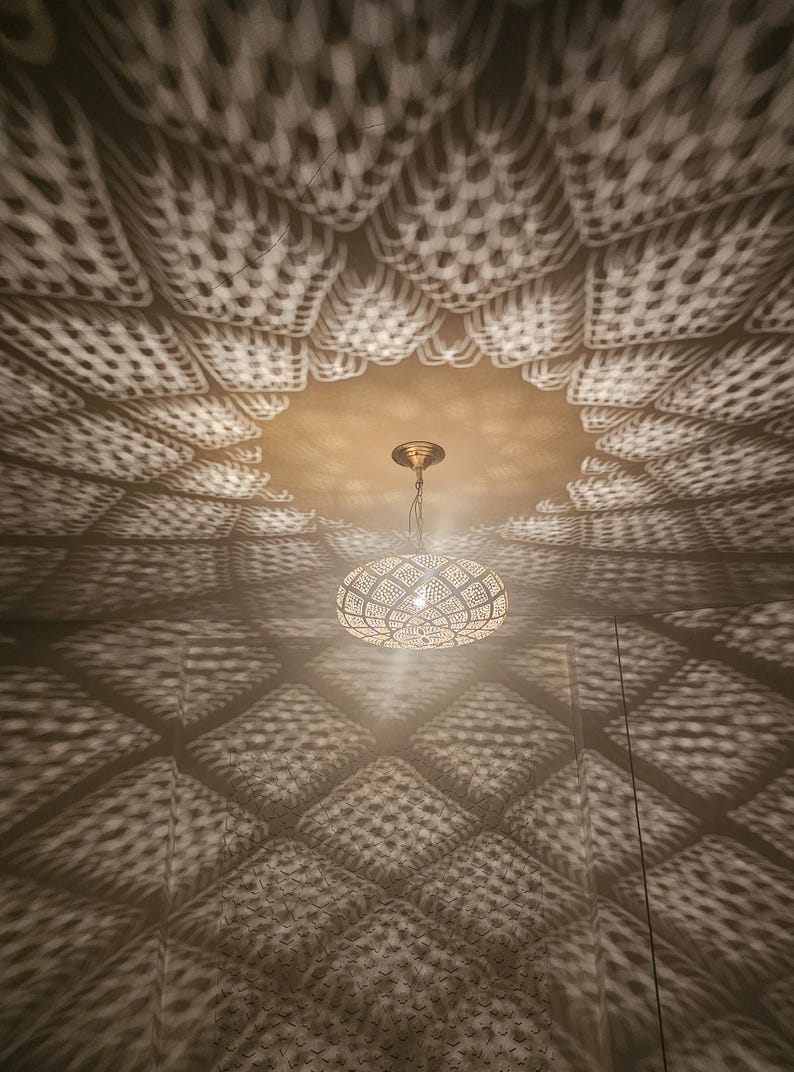 Order by Size : Moroccan Handmade Brass Ceiling Pendant Light (Lubna)