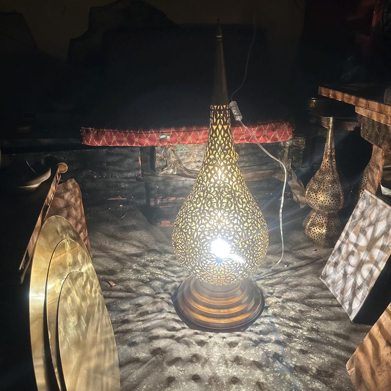 Order by Size : Moroccan Handmade Brass Table Lamp (Anoud)