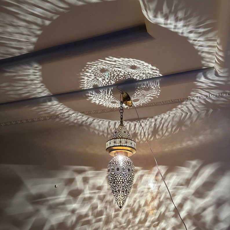 Moroccan Handmade Brass Ceiling Pendant Light (Tella)