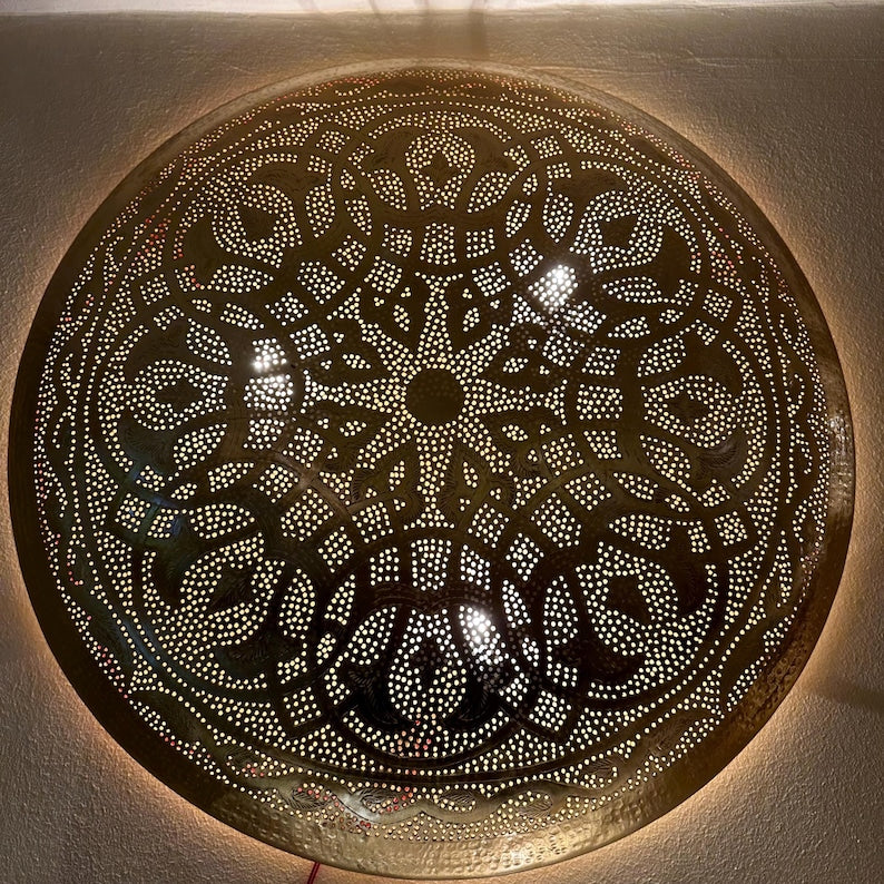 Order by Size : Moroccan handmade brass round wall light lamp (Tinghir)