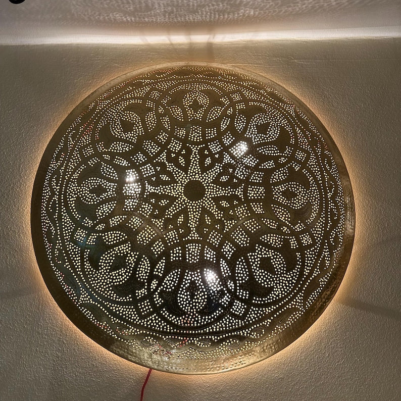 Order by Size : Moroccan handmade brass round wall light lamp (Tinghir)