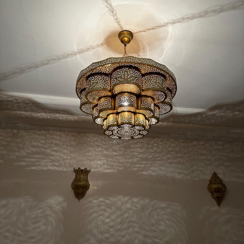 Order by Size : Moroccan Handmade Brass Ceiling Pendant Light (Malak)